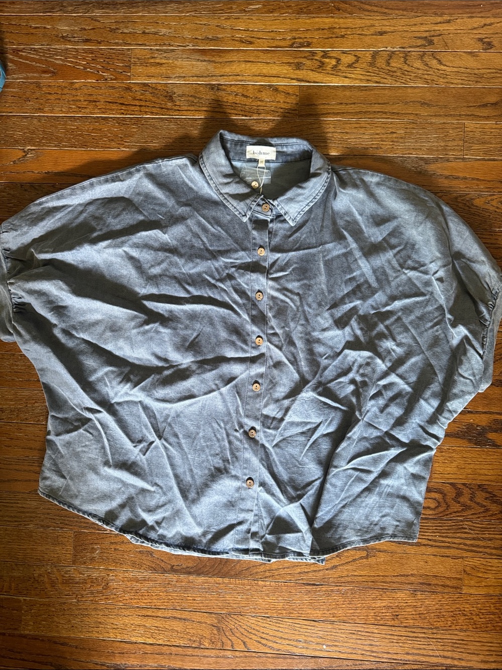 bohme Slate Blue Button-Up Dolman Sleeve Top